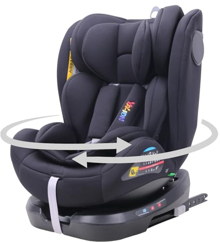 YALION i-Size Kindersitz (0-36 kg) mit 360° Drehung, ISOFIX & Top Tether | Für Kinder 40-150 cm (0-12 Jahre)-Black