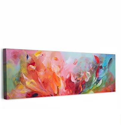 MuchoWow© Leinwand Bilder XXL Deko Schlafzimmer Aesthetic Große | 120x40 cm - Leinwandbilder Wohnzimmer Gemälde Foto Geschenk Living Room Decoration Ölfarbe - Kunst - Abstrakt - Bunt