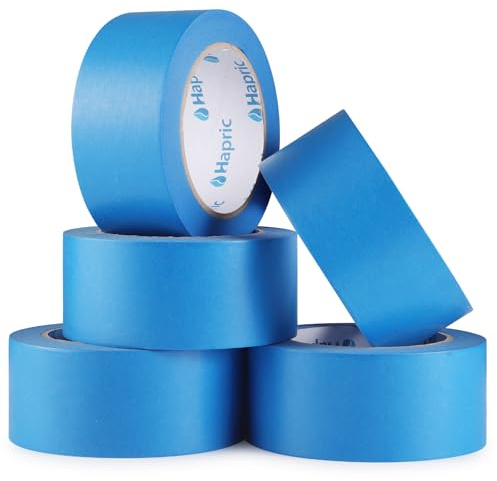 Hapric 5 Rollen Malerkreppband Blau, 48 MM X 50 M, Abdeckband | Rückstandsfrei Bis 14 Tage, Mittlere Klebkraft, Von Hand Reißbar, Für Glatte Trockene Oberflächen