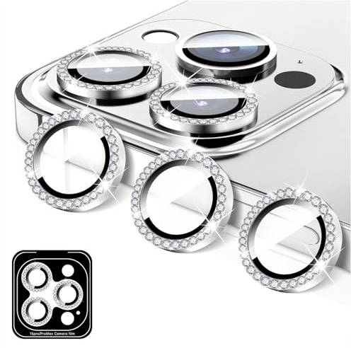 LucBuy Proteggi Obiettivo Fotocamera Compatibile con iPhone 11 Pro/11 Pro Max, Protezione per Obiettivo Della Fotocamera in Vetro Temperato con Diamante, Anelli Metallici Scintillanti (Argento)