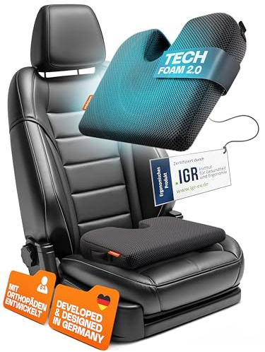 ERGOLOOM A Cojín de cuña para coche (44 x 34 cm) – Cojín ergonómico para el asiento del coche para aliviar la espalda y mejorar la postura – para coche y viajes