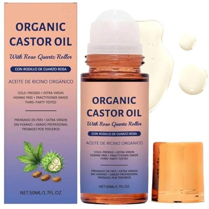 Bio-Rizinusöl Rosenquarz-Roller, Organic Castor Oil Rose Quartz Roller Ball, Rizinusöl Kaltgepresst Bio für Haut, Bio-Rizinusöl-Roll-On, Tiefe Feuchtigkeit, Rizinusöls-Hautpflege für alle Haut (1PC)