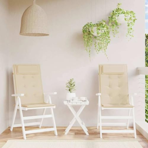Yunovire Hochlehner-Auflagen 2 STK Beige Oxford-Gewebe 120x50x3 cm wasserabweisend rutschfest Sitzpolster für Gartenstuhl Balkon Terrasse Indoor Outdoor Bequeme Stuhlauflage mit Kopfpolster