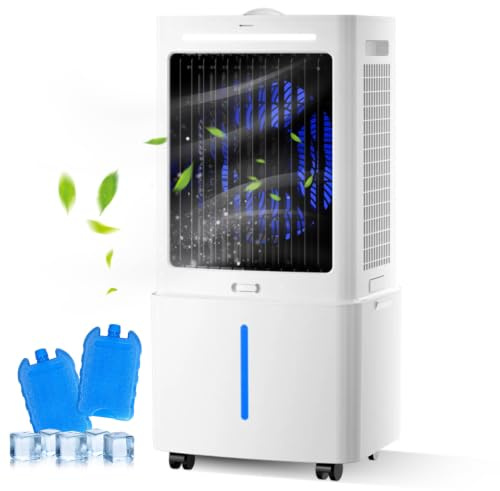 Climatizador Evaporativo Portátil, Enfriador de Aire 25L Sin Tubo, Ventilador de Agua con Temporizador 12H, 4 Ruedas Giratorias, Bajo Ruido para Salón (390x340x775mm)