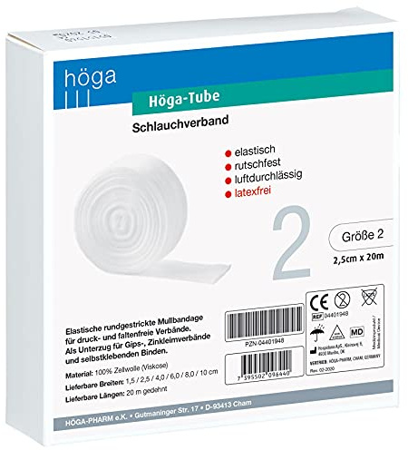 Höga Tub slangförband elastiskt halkfritt luftgenomsläppligt storlek 2 2,5 cm x 20 m 1 st, vit