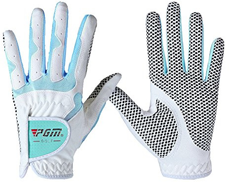 PGM Women's Golf Glove One Pair, Improved Grip System, Cool and Comfortable (White Blue, XL)