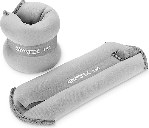 Gymtek Gewichtsmanschetten 2x1 kg für Beine und Arme, Verstellbares Ankle Weights und Handgelenk Gewichte, Intensivierung des Training, Grau