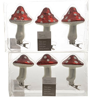 Decoris Christbaumschmuck Glas Fliegenpilz auf Clip 9cm x 3er Set Sortiert Anhänger mundgeblasen rot weiß