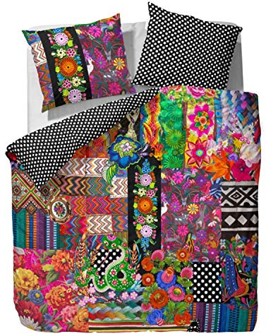 ESSENZA Bettwäsche Noida Satin Wendebettwäsche aus 100% Baumwolle mit Patchwork Blumenmuster und Digitaldruck, Bunt, 135 x 200 cm