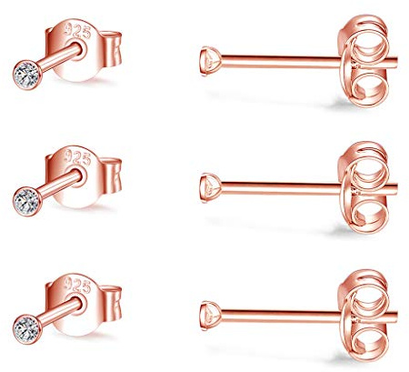 CERSLIMO Ohrstecker Gold Set Ohrringe 14K Vergoldet Rund Zirkonia Ball Creolen Rosegold Schmuck Geschke für Damen Mädchen Frauen Männer