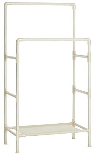SONGMICS Kleiderständer, Garderobenständer aus Metall, mit 2 Kleiderstangen, 1 Ablage, bis 55 kg belastbar, einfache Montage, weiß RDR01WT