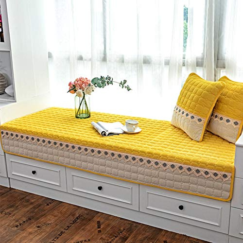 JeogYong Bay Window Cushion Seat Indoor, Farmhouse Window Seat Cushions Indoor for Bedroom, Non Slip Pads Sill Bench Cushions, 35.43 x 70.86 inches, Yellow