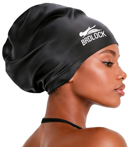 BRDLOCK Extra Large Swim Cap for Braids and Dreadlocks Swimming Cap for Women Long Hair Braids Dreads Locs Thick Curly Hair Waterproof Silicone Swim Caps Keep Your Hair Dry