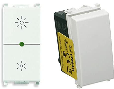 VIMAR 14135.1 Dimmer Regolatore Universale Incandescenza, Cfl 1 E Lampade Led, Bianco & 0R14008 Plana Pulsante 1P No 10 A 250 V, Illuminabile, Tasto Sostituibile