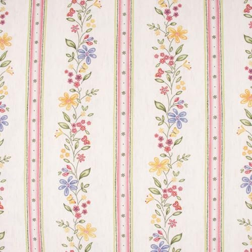 Lochner Gardinenstoff Dekostoff Landhausstoff Streifen Blumen Natur bunt 1,60m