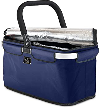 Genius Thermo-Einkaufskorb Falko dunkelblau| Einkaufstasche 22l groß, faltbar, mit Deckel | Tragekorb mit Kühlfunktion für unterwegs