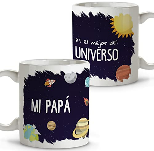 LolaPix Taza Papa Desayuno. Dia del Padre Regalos. Tazas con Mensajes. Regalo Papá Primerizo. Apta para Lavavajillas. Taza día del Padre 330ml.. Papá universo