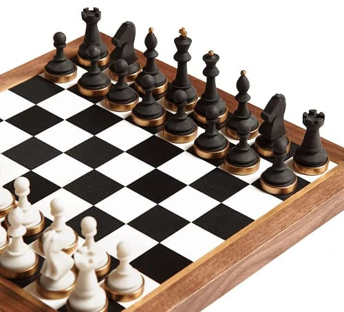 Luxury & Decorative Wooden Chess Set, Walnut Leather Chess Board with Weighted Chess Pieces, Unique Deluxe Wooden Chess Gifts for Board Game Lovers, Handmade Chess Set with Storage