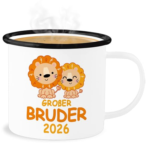 Emaille Becher Blechbecher - Tassen - Großer Bruder 2026 mit Löwen - 300 ml - Weiß Schwarz - geschenk geburt tasse grosser big brother geschwister für großen große brüder groser geschenke