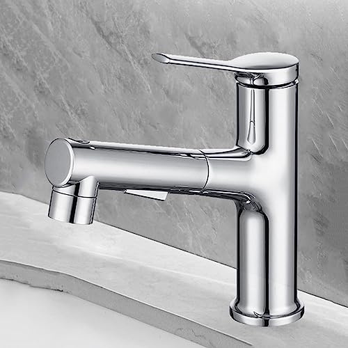 Badarmatur Ausziehbar 3 Betriebsarten Heiß Und Kalt Wasserhahn mit Brause Einhebel Waschtischarmatur,Chrom