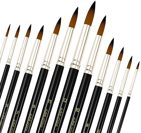 12 Pezzi Nylon Pennelli Artista Pennelli Set Pittura Capelli Nylon Artista Acrilico Pennelli per Acquerello Acrilico Pittura Ad Olio Nero, 12 Diverse Misure, per Artisti Adulti e Bambini