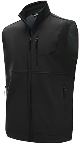 WILLIT Weste Herren Laufweste Fleeceweste Outdoor Steppweste Arbeit Wasserdichte Softshell Ärmellose Fleecejacke mit Taschen Reißverschluss Schwarz XXXL