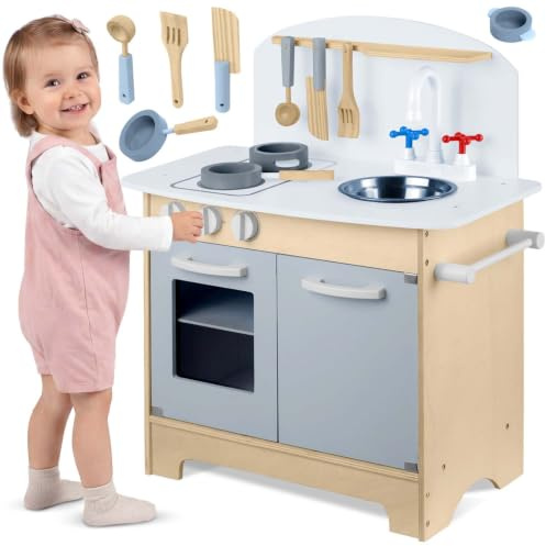 Ricokids Interaktive Küche für Kinder - Küche Kompakt - Kinder Spielküche mit viel Zubehör - Spielzeug für Kinder - Spielzeug für die Entwicklung von Kindern - 48,5 x 28 x 70 cm