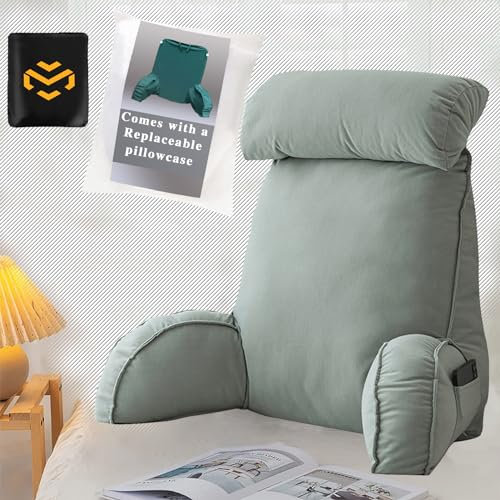 Lesekissen, Bücherkissen, Lendenkissen mit Armlehnen, Bettruhekissen, Rückenstützkissen mit Nackenkissen, Ideal zum Arbeiten,Lesen oder Spielen auf dem Bett/Sofa/Boden 75*40*58CM(With headrest)