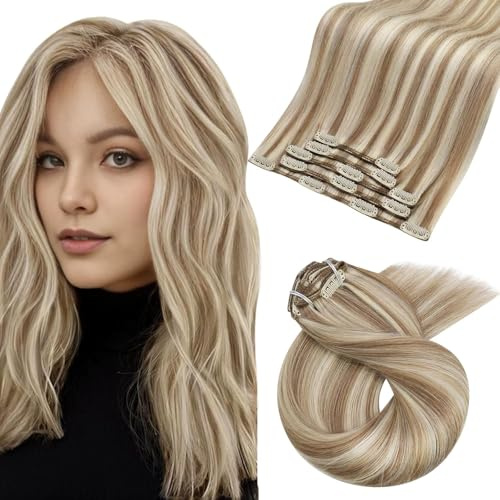 Moresoo Clip in Extensions Echthaar 35 cm 5 Stück 80g Solide und Langlebig | Echthaar Extensions,Feine Strähnen,Für Farbspiele Geeignet,Schonende Anwendung,Volumen Effekt,Individueller Look