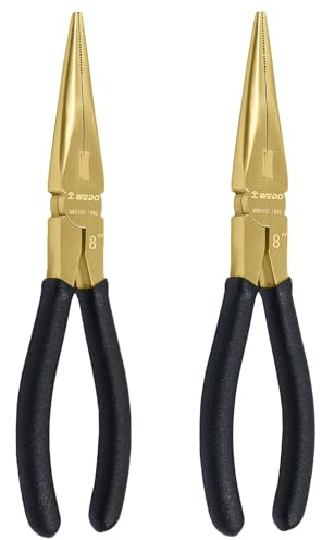 WEDO 2PCS Brass Long Nose Pliers Set, Needle Nose Pliers with Soft Grip Handles, 200mm(8),Professional Industrial-Grade Wire Stripper/Cutter/Crimper, Die-Forged, Corrosion Resistant, DIN Standard