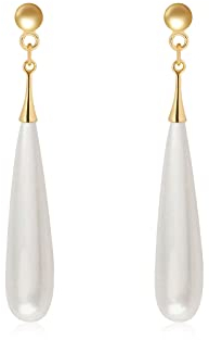 Ecripe Tropfenförmige Süßwasserperlen Ohrringe, 18K Massiv Vergoldet Hypoallergene Ohrringe Perlen Hängend, Geburtstag Hochzeit Geschenk für Frauen (Weiß)