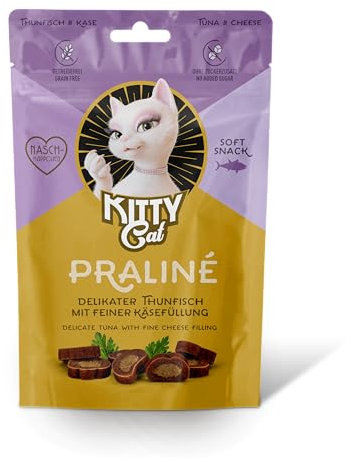 KITTY Cat Praliné Thunfisch & Käse, 50 g, softe Leckerlis für Katzen, getreidefreier Snack mit hohem Fleischanteil und Taurin