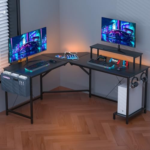 ARunThLana Escritorio de Esquina Ordenador-135x55x74cm Mesa en Forma L,Mesa de Ordenador, con Soporte para Pantalla y Gancho para Auriculares, Gaming Escritorio Mesa Gamer Desk para Estudio