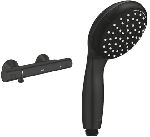 GROHE Precision Start Mitigeur Thermostatique Douche, Economie d'eau & QUICKFIX Vitalio Start 100, Pommeau de Douche 10cm 2 jets (Pluie/Stimulant), Economie d'eau, Procédé