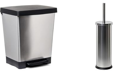 Tatay Cubo de Pedal Cubik, 23L de Capacidad, Pedal Retráctil, de Polipropileno, Libre de BPA, Bolsa & Escobilla de Baño Mirror, Fabricada en Acero Inoxidable, Cubeta con interior de Polipropileno