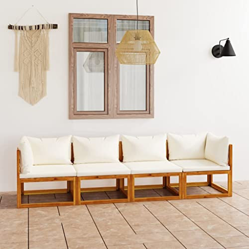 Willood 4-Sitzer-Gartensofa mit Auflagen Creme Akazie Massivholz