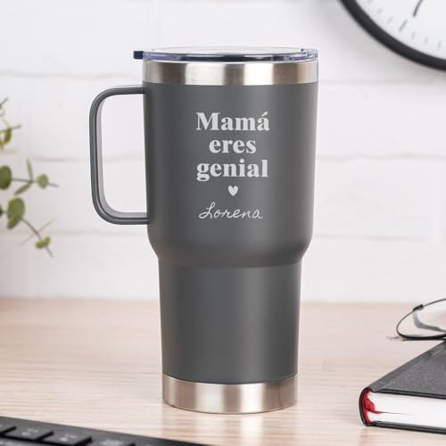 Wanapix | Termo Gris Personalizado | 600 ml | Conserva Frío y Calor | Mamá