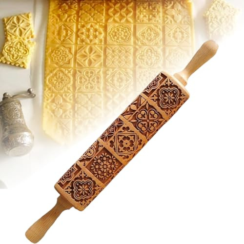Teigroller Nudelholz mit Muster, Teigroller Mit Muster,Weihnachten Präge Nudelholz,Teigrolle Mit Muster,Weihnachten Geprägt Teigroller, 35 * 4.5cm (Fenstergittermuster)