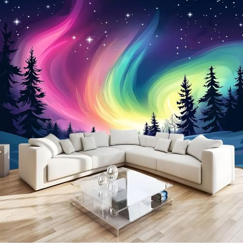 Papel Pintado Pared Panorámico Aurora Boreal 350 x 256 cm Fotomurales No Tejido, Murales Decoración de Pared, Póster Gigante de Pared Personalizado 3D Para Salón Dormitorio