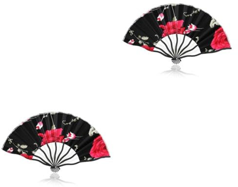 Garneck 2st Faltbarer Seidenfächer Männer Seidenfächer Floraler Handfächer Faltfächer Für Herren Black