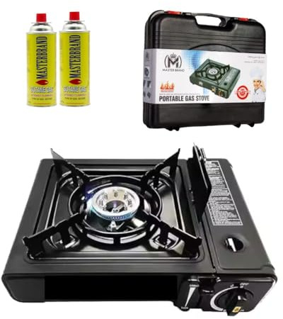 Portable Gas Stove with 2 Butane Canisters, Compact Outdoor Cooking Set for Camping, Hiking, Picnics