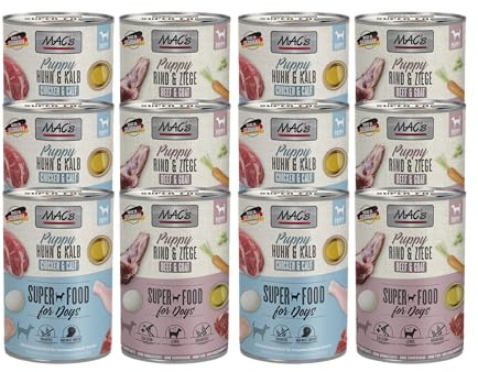 Mac's Dog Puppy 12 x 400g | 2 Sorten Mix | Getreidefreies Nassfutter für Welpen | schonende Zubereitung | bietet Ihrem Welpen Alles an Nährstoffen, Vitaminen und Mineralien