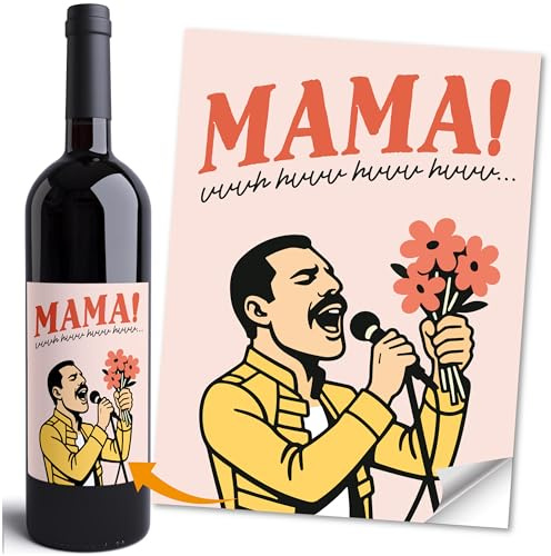 Moonworks® Weinetiketten Muttertag Mama Pop-Art Musik Flaschenetiketten selbstklebend Wein Geschenk von Kindern für Mütter Weiss unisize