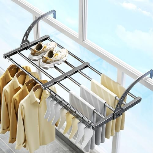 MZSX Hanging Radiator Clothes Airer Rack, 38-55cm Balcony Drying Rack, Retractable Stainless Steel Clothes Drying Rack, Over Door Hanging Rail, Multi-purpose Hanger for Socks Towel Underwear