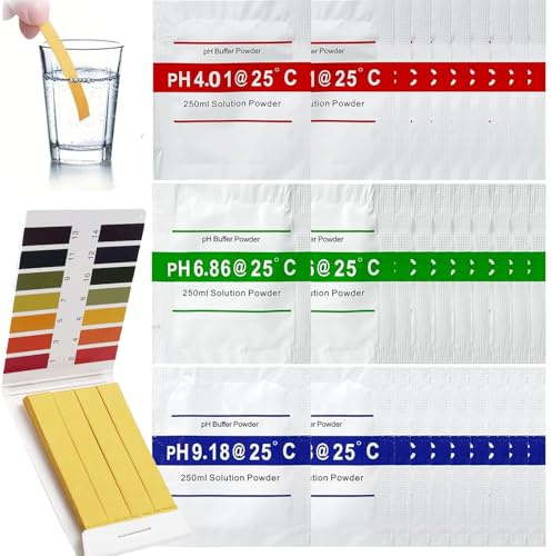 45 Beutel pH Kalibrierlösung Set – 4.00/6.86/9.18 für pH Messgerät | Dreipunkt-Kalibrierpulver, inkl. pH Teststreifen, ideal für Labor, Aquarium & Wasseranalyse, präzise Messung