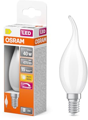 OSRAM Lampada LED Superstar Classic BA40 Windgust Filament dimmerabile, 2700 K bianco caldo, 3,4 W, E14, satinato, 470 lm, 15.000 h, per lampadari, applique