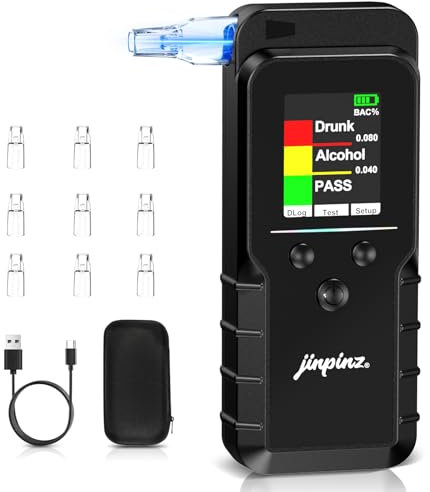 Etilometro Portatile Certificato con Sensore Elettrochimico: Professionale Ricaricabile Alcol Test Digitale con Memoria - Breathalyzer di Precisione con Display LCD Blu Digitale per Uso Personale