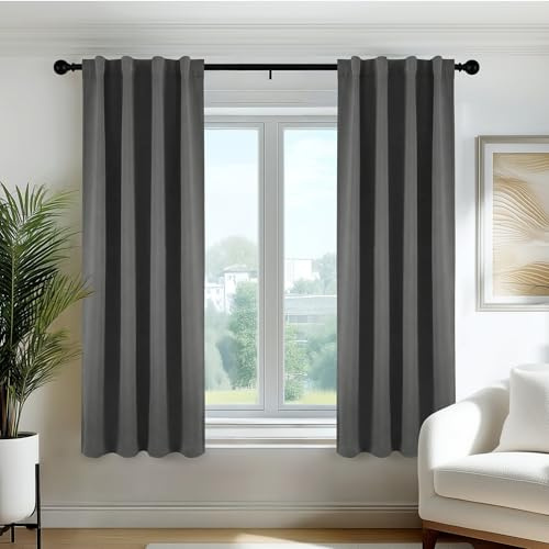 Deconovo Verdunkelungsvorhänge Blickdichte Gardinen mit Kräuselband Schlaufen Vorhang 3-in-1 Thermo Vorhänge gegen Hitze Curtains für Wohnzimmer Schlafzimmer, H150 x B55 cm, Hellgrau, 2er Set