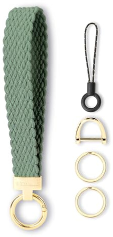 Geflochtener Schlüsselanhänger mit Handgelenkband, Einziehbarer Autoschlüsselanhänger, Schlüsselanhänger geflochten für Damen & Herren inkl. D-Ring, 2 Schlüsselringe, für Auto Motorrad & Zuhause
