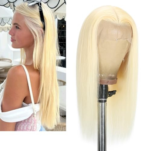 Larafona Echthaar Blonde 613# Perücke Lang Lace Front Wig Damen Human Hair 100% Remy Transparent Lace Pre-plucked (13X4inch) 18inch/45cm